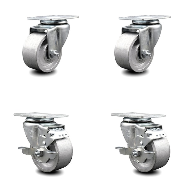 3 Inch Semi Steel Cast Iron Wheel Swivel Top Plate Caster Set with 2 Brakes SCC